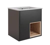 Milano Bexley Black Grey 612mm Wall Hung Bathroom Vanity Unit LED Lit Open Shelf Pebble Basin