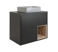 Milano Bexley Black Grey 800mm LED Lit Wall Hung Bathroom Vanity Unit Rectangular Pebble Basin