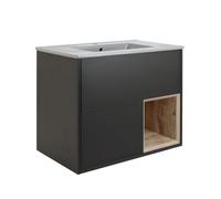 Milano Bexley Black Grey 812mm Wall Hung Bathroom Vanity Unit LED Lit Open Shelf Pebble Basin