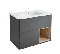 Milano Bexley Black Grey 812mm Wall Hung Bathroom Vanity Unit Shelf Marble Effect Basin