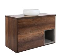 Milano Bexley Dark Oak 1000mm Wall Hung Bathroom Vanity Unit Round Chalk Basin LED Lit