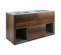 Milano Bexley Dark Oak 1212mm Wall Hung Bathroom Vanity Unit LED Lit Pebble Basin