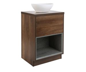 Milano Bexley Dark Oak 600mm LED Lit Bathroom Vanity Unit Oval Chalk Countertop Basin