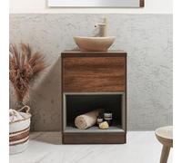 Milano Bexley Dark Oak 600mm LED Lit Bathroom Vanity Unit Oval Sand Countertop Basin