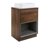 Milano Bexley Dark Oak 600mm LED Lit Bathroom Vanity Unit Rectangular Chalk Countertop Basin