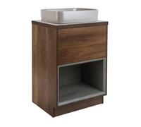 Milano Bexley Dark Oak 600mm LED Lit Bathroom Vanity Unit Rectangular Pebble Countertop Basin