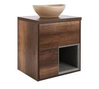 Milano Bexley Dark Oak 600mm LED Lit Wall Hung Bathroom Vanity Unit Oval Sand Basin