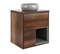 Milano Bexley Dark Oak 600mm LED Lit Wall Hung Bathroom Vanity Unit Round Pebble Basin