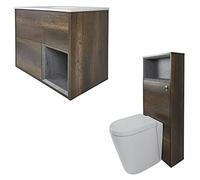 Milano Bexley Dark Oak 610mm Bathroom Vanity Unit Basin Toilet WC Unit Back to Wall Pan