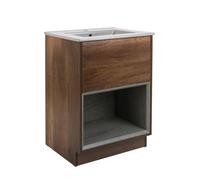 Milano Bexley Dark Oak 612mm Bathroom Vanity Unit LED Lit Shelf Pebble Basin
