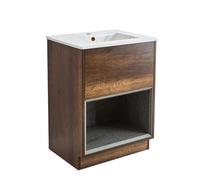 Milano Bexley Dark Oak 612mm Bathroom Vanity Unit Shelf Marble Effect Basin
