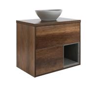 Milano Bexley Dark Oak 800mm LED Lit Wall Hung Bathroom Vanity Unit Oval Pebble Basin
