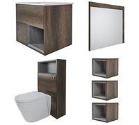 Milano Bexley Dark Oak 810mm Bathroom Vanity Unit Toilet WC Unit Mirror Cube Storage Units LED Lit