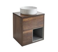 Milano Bexley Dark Oak Wall Hung Bathroom Vanity Unit Round Countertop Basin - 600mm