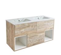 Milano Bexley Light Oak 1212mm Wall Hung Bathroom Vanity Unit Shelf Marble Effect Basin