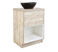 Milano Bexley Light Oak 600mm LED Lit Bathroom Vanity Unit Oval Graphite Countertop Basin