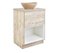 Milano Bexley Light Oak 600mm LED Lit Bathroom Vanity Unit Oval Sand Countertop Basin