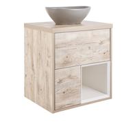 Milano Bexley Light Oak 600mm LED Lit Wall Hung Bathroom Vanity Unit Oval Pebble Basin