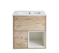 Milano Bexley Light Oak 612mm Wall Hung Bathroom Vanity Unit LED Lit Shelf Marble Effect Basin