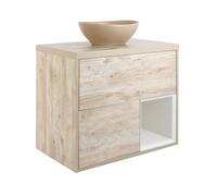 Milano Bexley Light Oak 800mm LED Lit Wall Hung Bathroom Vanity Unit Oval Sand Basin