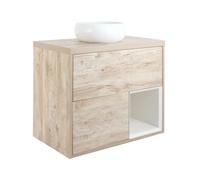 Milano Bexley Light Oak 800mm LED Lit Wall Hung Bathroom Vanity Unit Round Chalk Basin