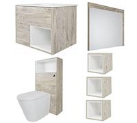 Milano Bexley Light Oak 810mm Bathroom Vanity Toilet WC Unit Mirror Cube Storage Units LED Lights