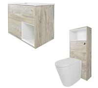 Milano Bexley Light Oak 810mm Bathroom Vanity Unit Basin Toilet WC Unit Back to Wall Pan