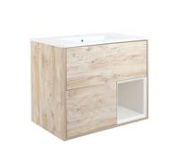Milano Bexley Light Oak 812mm Wall Hung Bathroom Vanity Unit LED Lit Open Shelf Chalk Basin