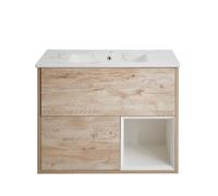 Milano Bexley Light Oak 812mm Wall Hung Bathroom Vanity Unit LED Lit Shelf Marble Effect Basin