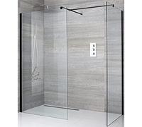 MILANO Black Corner Shower Enclosure 1000mm 760mm Screens Square Drain | Toughened Glass Panels. Aluminium Profile. Contemporary Style. Framed Design. Corner Installation. Square Tile Drain.