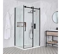 MILANO Black Corner Sliding Door Shower Enclosure White Tray 1500 x 800mm