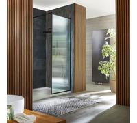 MILANO Black Fluted Glass Framed Shower Enclosure Drying Tray 1400 x 900mm