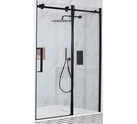 MILANO Black Frameless Sliding Door Shower Enclosure White Tray 1500x900mm