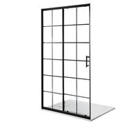 MILANO Black Grid Sliding Door Shower Enclosure White Tray 1500 x 900mm