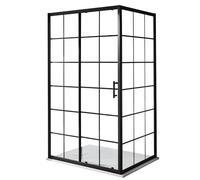 MILANO Black Grid Sliding Door Shower Enclosure White Tray 1500 x 900mm