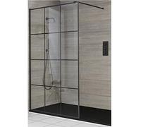 MILANO Black Grid Wet Room Shower Enclosure Graphite Tray 1700 x 800mm | Toughened Glass Panel. Aluminium Profile. Contemporary Style. Framed Design. Recessed Installation. Graphite Tray & Waste.