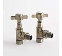 Milano Brushed Brass Angled Heated Towel Rail Radiator Valves