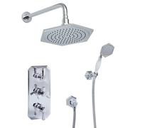 MILANO Chrome Art Deco Triple Thermostatic Mixer Valve Shower Head Handset