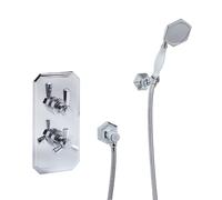 MILANO Chrome Art Deco Twin Thermostatic Mixer Valve Hand Shower Handset | Brass Construction. Ergonomic Handles. Thermostatic Operation. Traditional Style. Suitable For All Plumbing Systems.