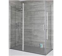 MILANO Chrome Corner Hinged Door Shower Enclosure Grey Tray 1700 x 800mm | Toughened Glass Panels. Aluminium Profile. Contemporary Style. Frameless Design. Corner Installation. Light Grey Tray.