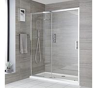 MILANO Chrome Sliding Door Shower Enclosure White Tray 1700 x 800mm | Toughened Glass Panel. Aluminium Profile. Contemporary Style. Framed Design. Recessed Installation. White Tray & Waste.
