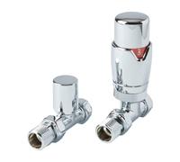 Milano Chrome Thermostatic Straight Heated Towel Rail Radiator Valve TRV and Lockshield