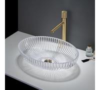 MILANO Clear Crystal Tempered Glass Round Countertop Bathroom Basin 510x350 | Glass Construction. Round Design. Contemporary Style. Countertop Installation. Not Fitted With Tap Holes.