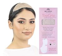 MILANO COLLECTION Glueless Top Grip for Hair Topper & Wiglets, Adjustable Translucent Strap with Side Openings, Top Headband for Your Wig or Topper, Includes Clips, Beige, Small