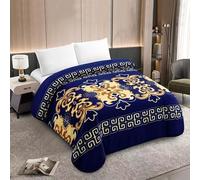 MILANO COLLECTIONS® Korean Style Mink Blanket King Size 85 x 95 Inches - 2 Ply Reversible Raschel Blanket,Heavy Thick 17 LBS, Silky Soft Plush Warm Thick Blanket for Winter, Navy