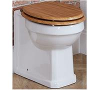 MILANO Comfort Height Back to Wall Toilet Pan Oak Effect Seat Bronze Hinges | Ceramic Construction. Floorstanding Design. Traditional Style. Back To Wall Pan. Engineered Wood Seat.
