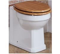 MILANO Comfort Height Back to Wall Toilet Pan Oak Effect Seat Chrome Hinges | Ceramic Construction. Floorstanding Design. Traditional Style. Back To Wall Pan. Engineered Wood Seat.