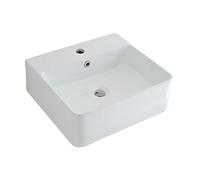 MILANO Countertop Wall Hung Bathroom Basin Chrome Overflow Ring 460 x 420mm | Ceramic Construction. Rectangular Design. Contemporary Style. Countertop or Wall Mounted Installation. 1 Tap Hole.