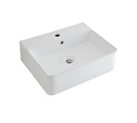 MILANO Countertop Wall Hung Bathroom Basin Chrome Overflow Ring 520 x 420mm | Ceramic Construction. Rectangular Design. Contemporary Style. Countertop or Wall Mounted Installation. 1 Tap Hole.