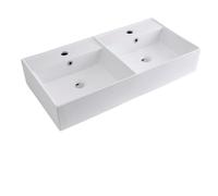 Milano Dalton Countertop Wall Hung Double Bathroom Basin Sink Brass Overflow Rings - 820 x 420mm